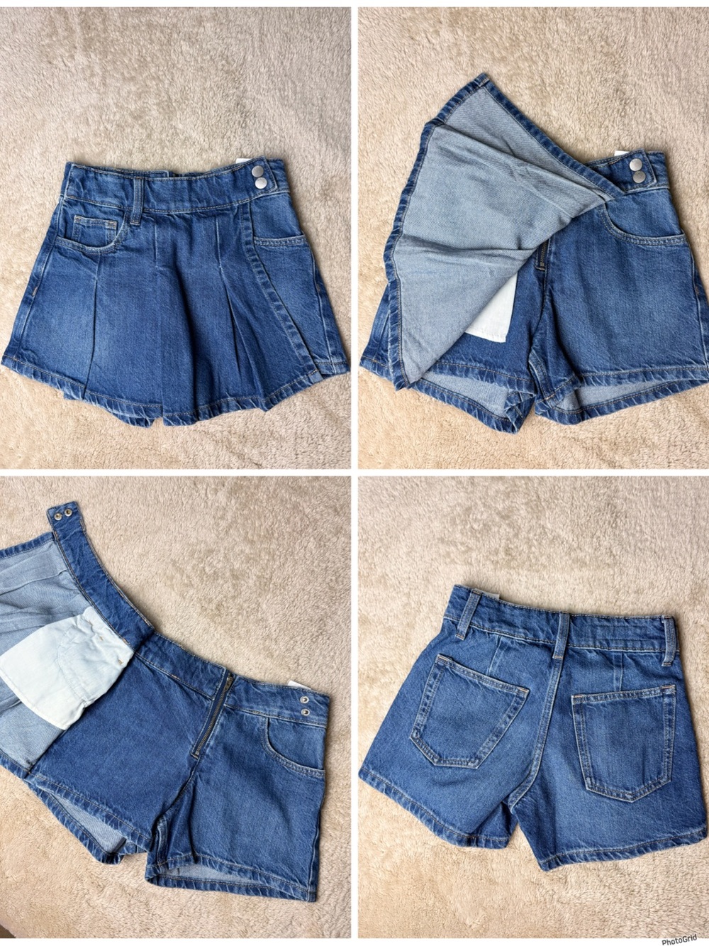 Zara Girls Denim Skort Pleated Wrap Front Shorts Blue Jean‎ Size 8-9 131cm